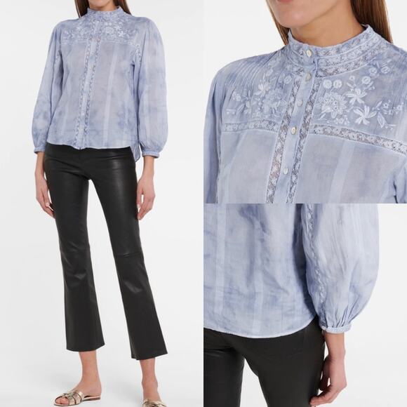 LoveShackFancy Ronda Tie-Dye Button Down Embroidery Top Size Small - Picture 1 of 6